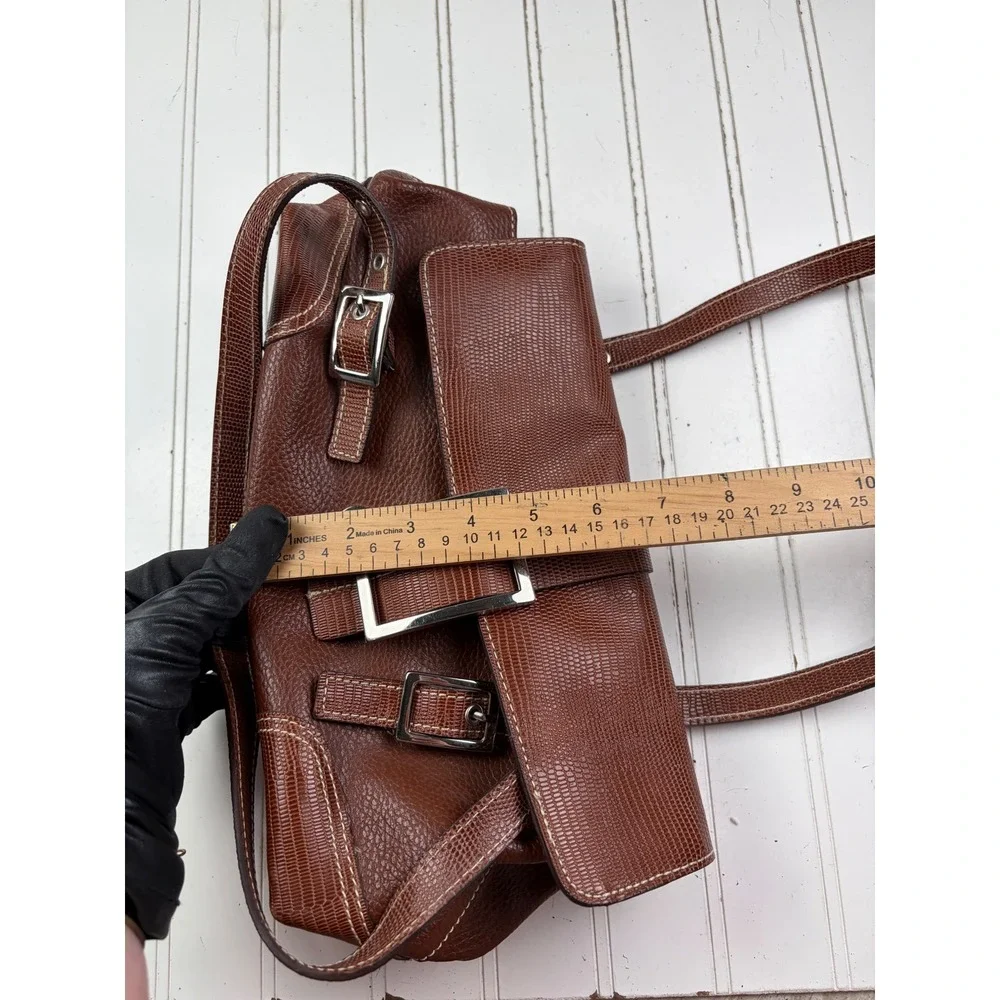 Maxx New York Vintage Y2K Brown Pebbled Retro Leather Baguette Shoulder Bag